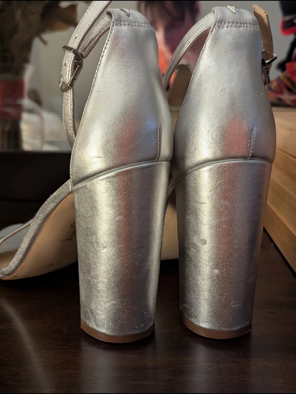 Sam Edelman Silver Ankle-Strap Block Heel Sandals